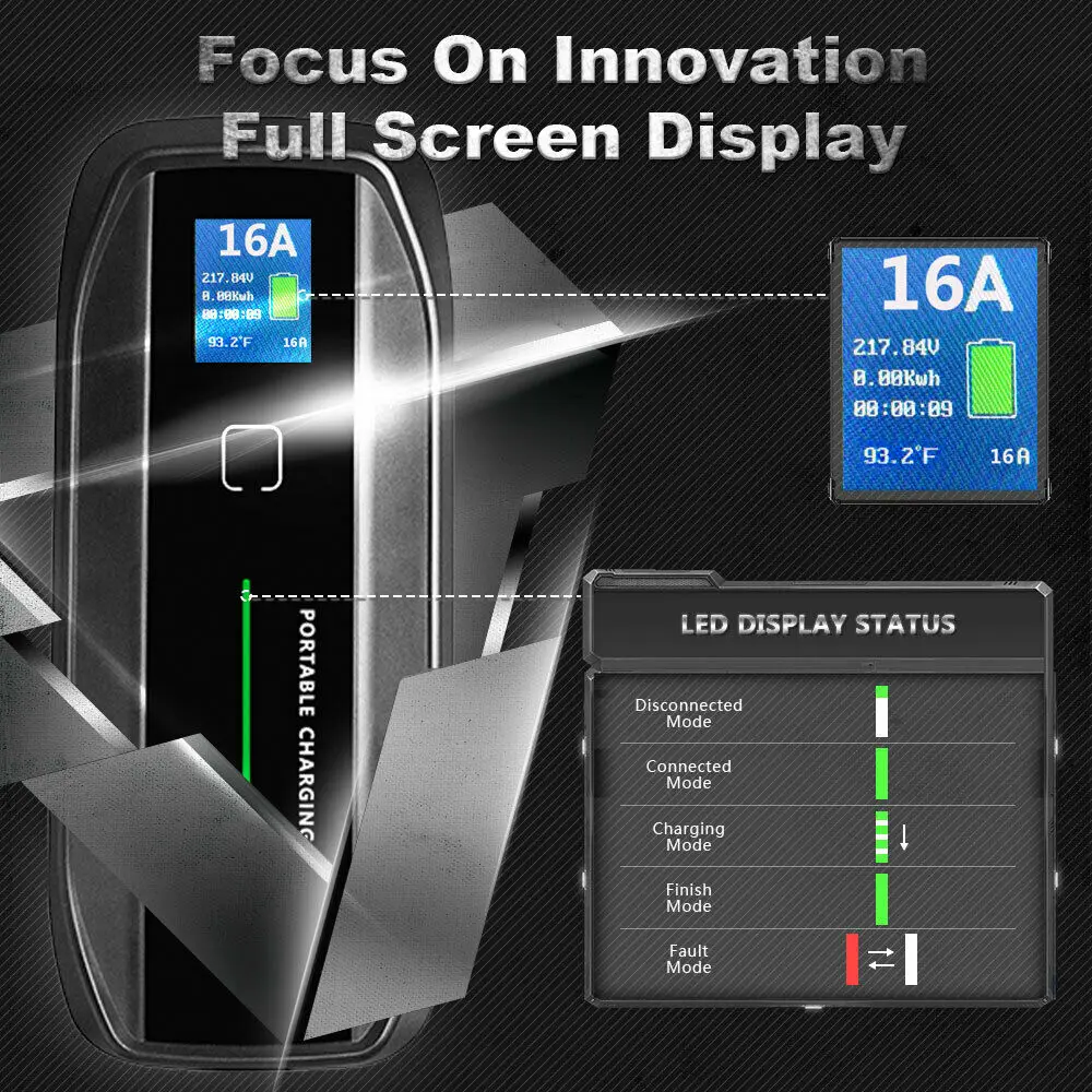 

EV Charger 10/16A 3.6KW NEMA6-20 6.5m (21 Feet) Level 2 Portable EVSE 220V Switch Electric Vehicle Charging Display J1772