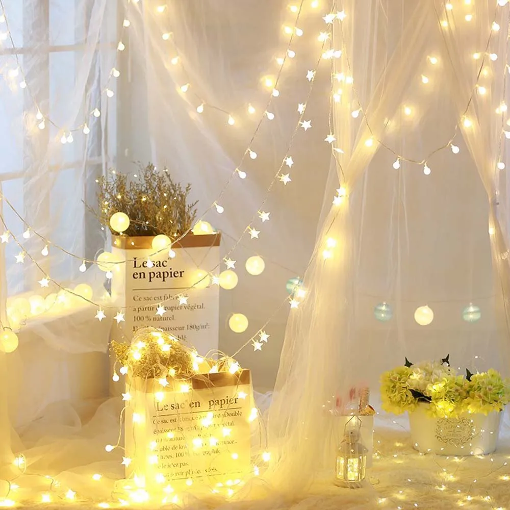 

Рождественские огни 100 светодиодный 8,5 м светодиодный светильник с пятиконечными звездами для украшения рождества и свадьбы