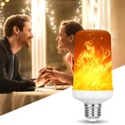Светодиодная лампа E27 с эффектом пламени, 4 режима, 15 Вт, 85-265 в, желтыйсиний свет