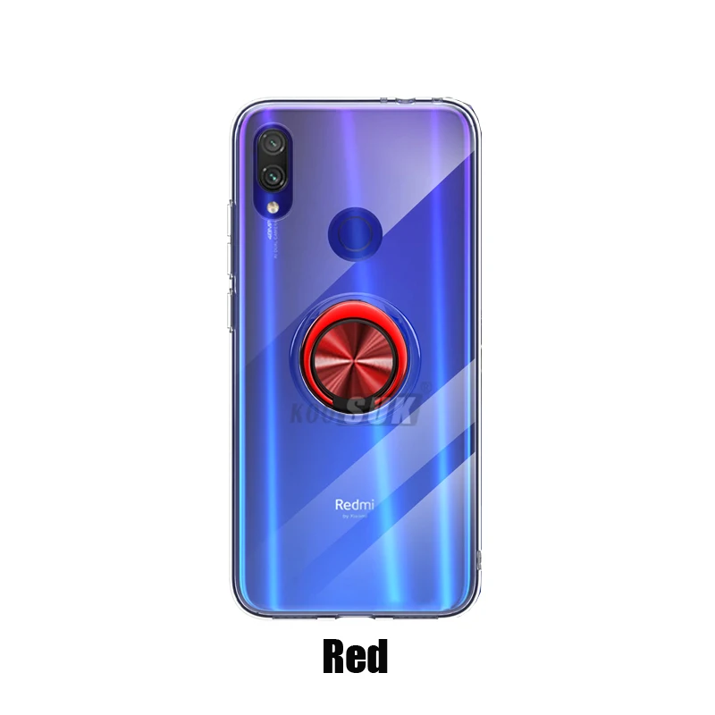 Для XIoami Redmi Note 7 Pro 7s чехол Чехол для XIoami Redmi Note 7s 7 Pro прозрачный с кольцом на палец чехол с магнитным держателем - Цвет: Красный