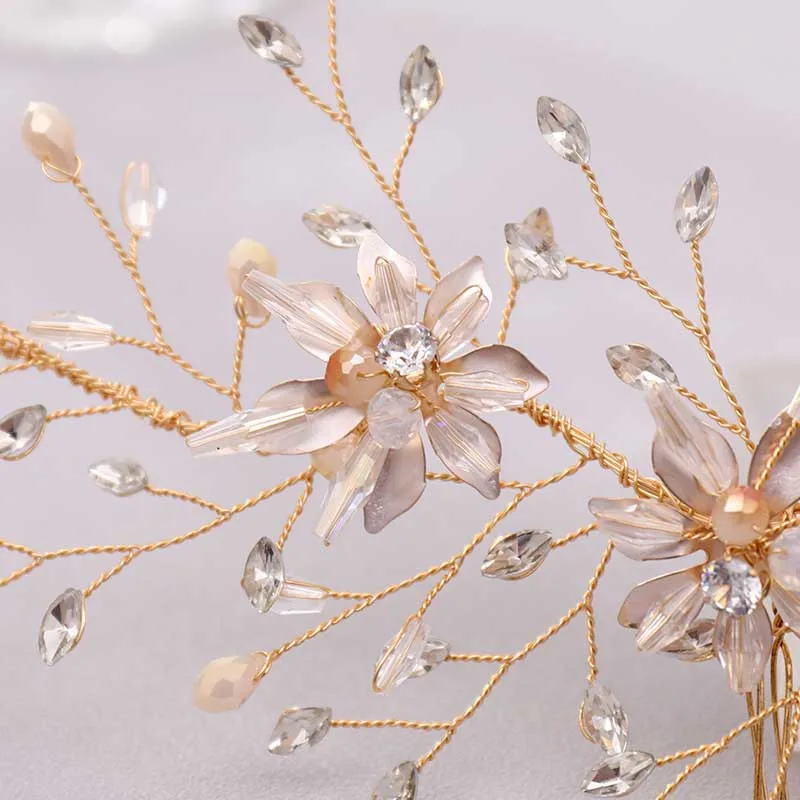 FORSEVEN Новая мода милый ретро цветок кристалл гребни для волос Китайская свадьба