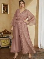 toleen women plus size large elegant maxi dresses 2022 vintage pink long sleeve muslim oversized party evening festival clothing
