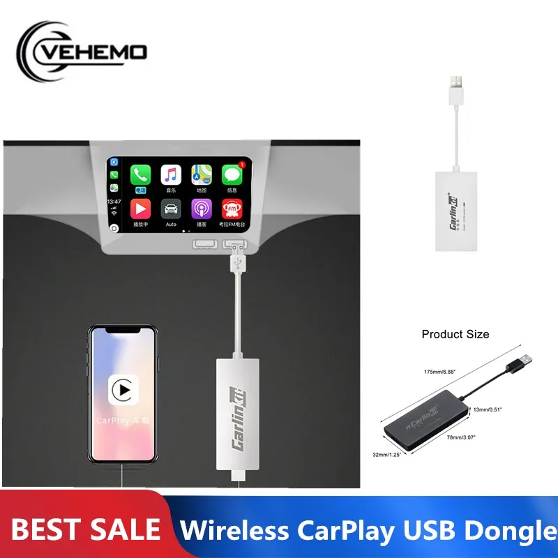 Карлинкит CarPlay Dongle Bluetooth для Apple IOS Android Авто MP5 плеер беспроводной мини USB черный