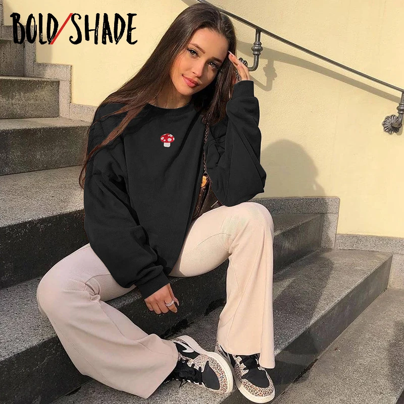 Bold Shade Indie Aesthetic Sweatshirts Y2K Fashion Streetwear Long Sleeve Hoodies Graphic Embroidery 90s Style Vintage Hoodies