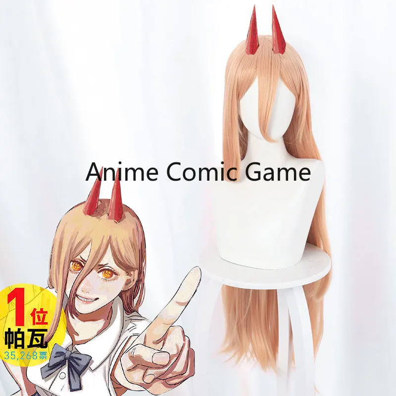 

Anime Chainsaw Man Makima Cosplay Long Orange Wig Hairpins Props Heat-resistant Fiber Hair + Wig Cap Halloween Party Role Play