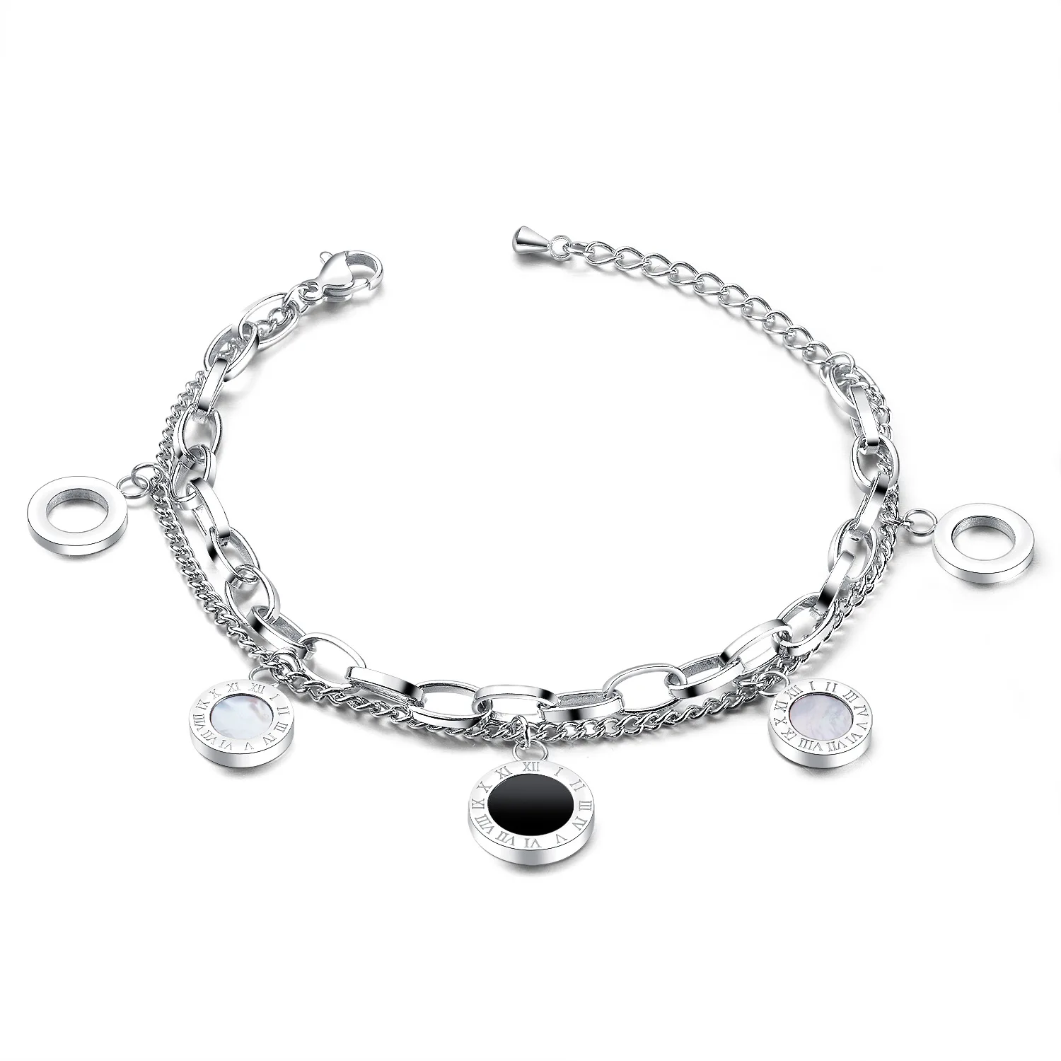 

Titanium Steel Plated Rose Gold Bracelet Fashion All-match Multi-layer Roman Numerals Ladies Hand Jewelry