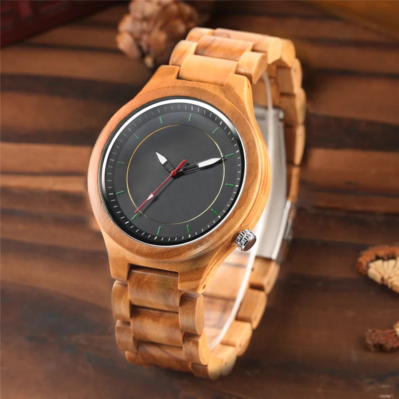 

Handmade Ebony Wood Watch Men's Casual Wooden Wristwatch Quartz Analog Clock Luminous Hands Adjustable Full Bamboo Bracelet Band