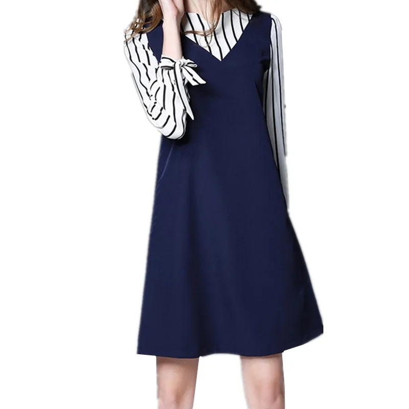 Длинное шифоновое весеннее платье в полоску с рукавом 2020 размера плюс женская