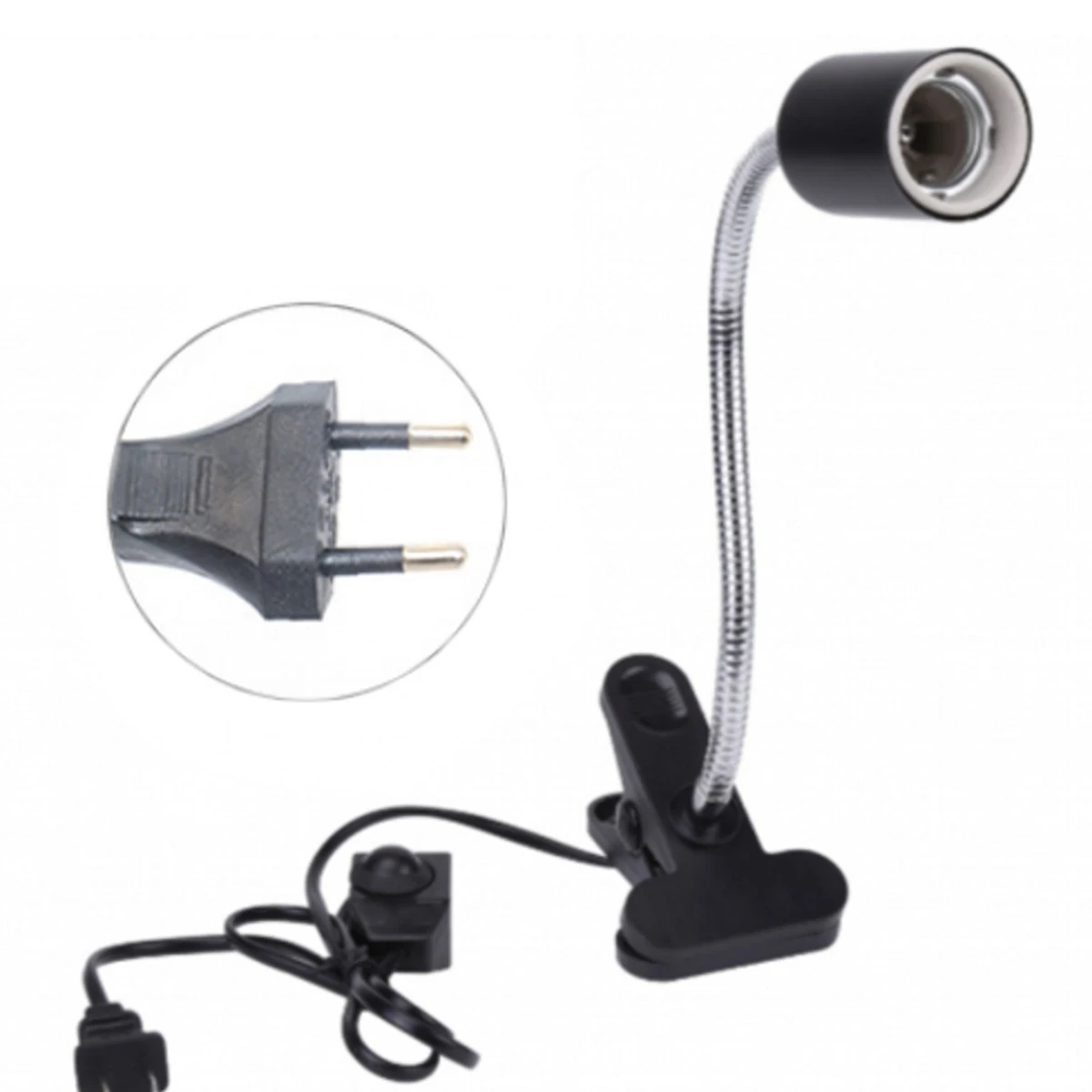 

50W Clip-on Flexible Reptile Lizard Basking Pet Heat Light Holder with Clip-on Adjustable UV Bulb Lamp EU Plug for Turtles