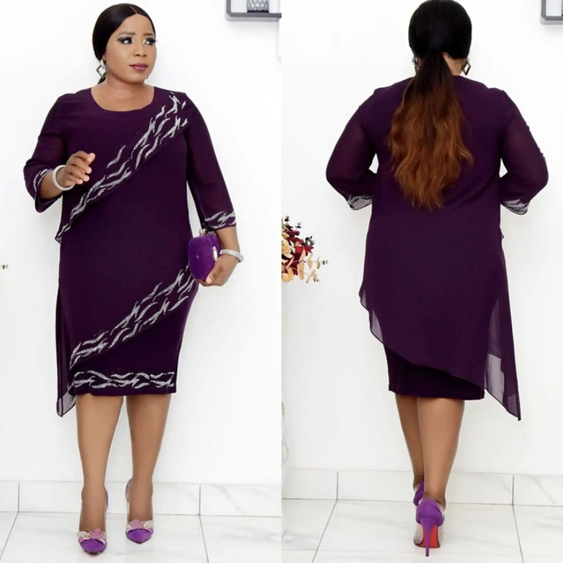 

Платье женское шифоновое в африканском стиле с круглым вырезом и бриллиантами