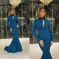 new evening dresses high collar prom gowns custom made long sleeves sweep train mermaid special occasion dress