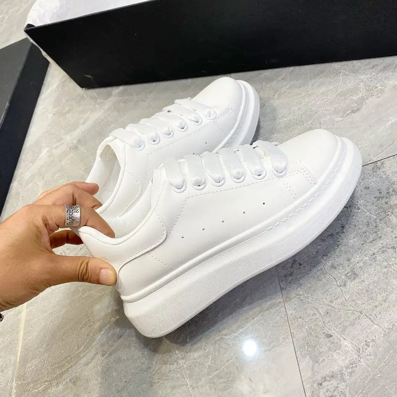 Men Causal Shoes Brand Spring Designer Wedges Leather White Sneakers Platform Trainers Mcqueens Male Walking Shoes for Men images - 6