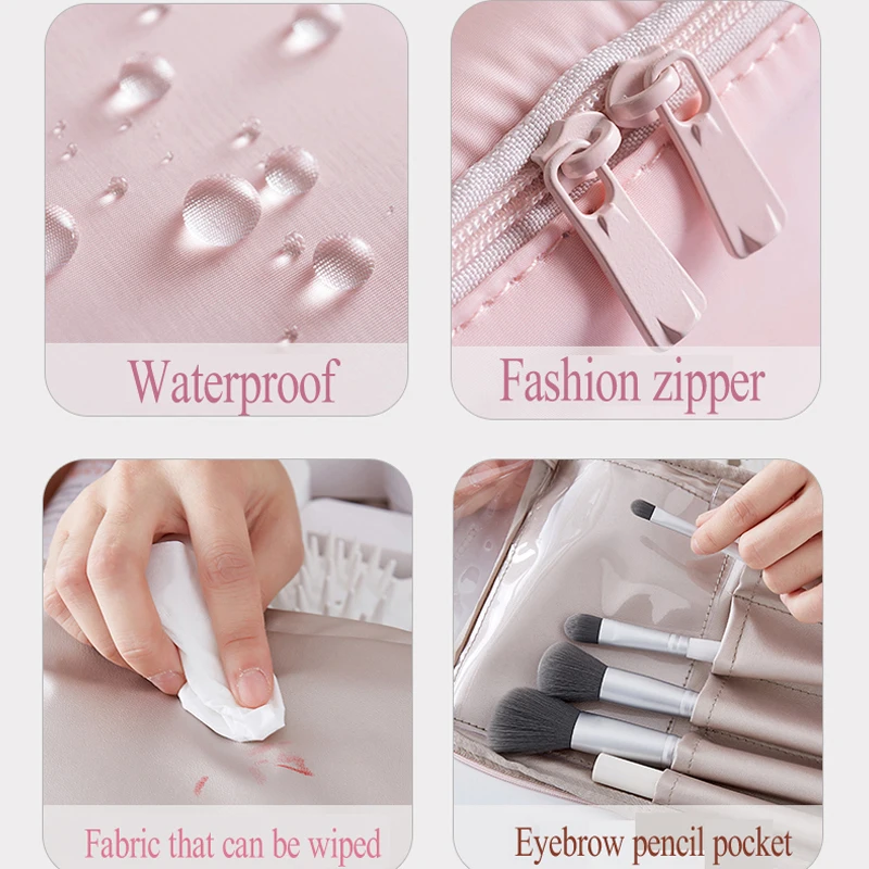 

Nylon Letter Cosmetic Bag Make Up Bag for Women Makeup Bag Toiletry Organizer Pink Makeup Pouch Waterproof Travel Purse Handbag