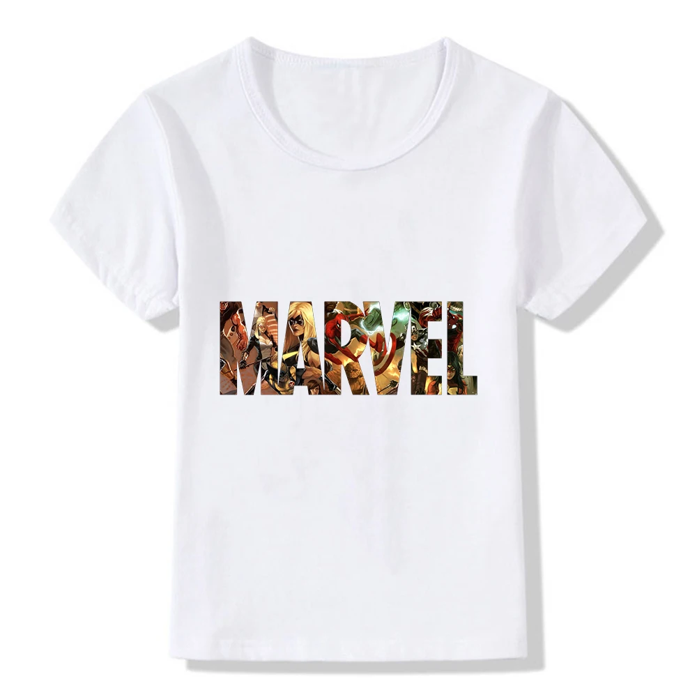Модная детская футболка с надписью MARVEL принтом Мстителей для мальчиков и девочек