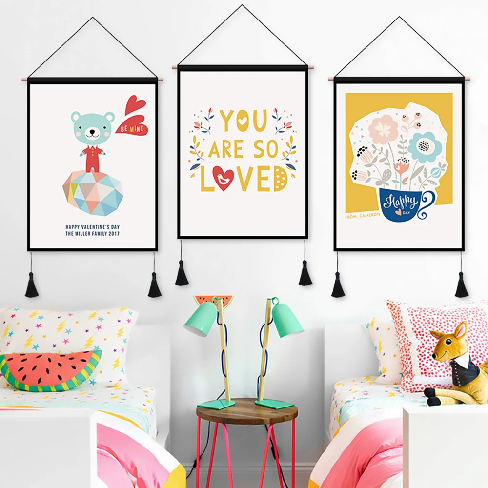 

Cartoon Painting Wall Cloth For Kid Bedroom Living Room Handmade Weaving Tassels Wall Hanging Tapestry Art Hanging Cloth