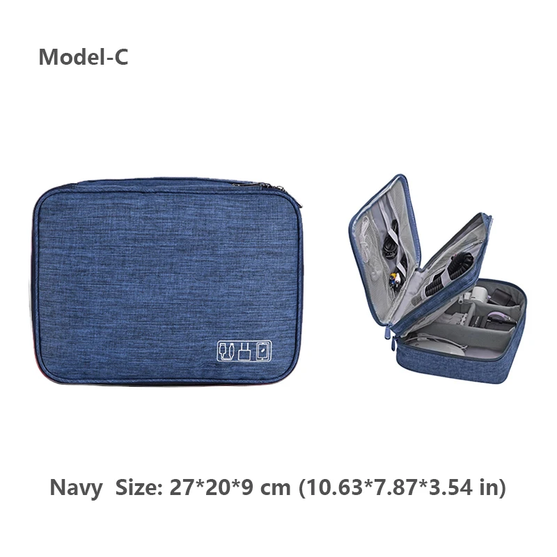 Model C Navy Сумка для проводов, органайзер для проводов, цифровая сумка, чехол для флешек, сумка для гаджетов, зарядки, органайзер для кабелей, чехол для наушников, хранение проводов, органайзер для электроники, домашнее хранение - Цвет: Model C Navy
