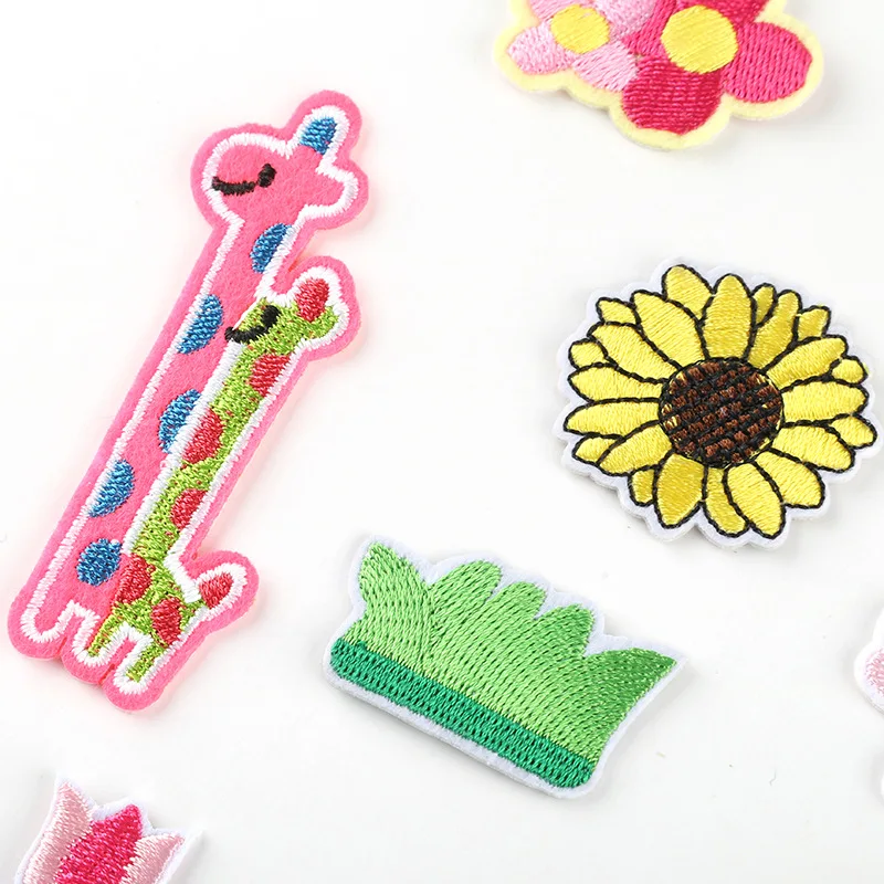 Cute Plant Patch for Clothing Iron on Sunflower Patches Heat Transfer DIY Embroidery Giraffe Badge Stripe Clothes Applique G | Дом и сад