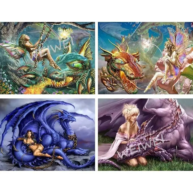 

Fashion 5D Diy Diamond Embroidery Mythical Animals Dragon Fairy Elf Diamond Painting Mosaic Cross Stitch Kits Kids Gift