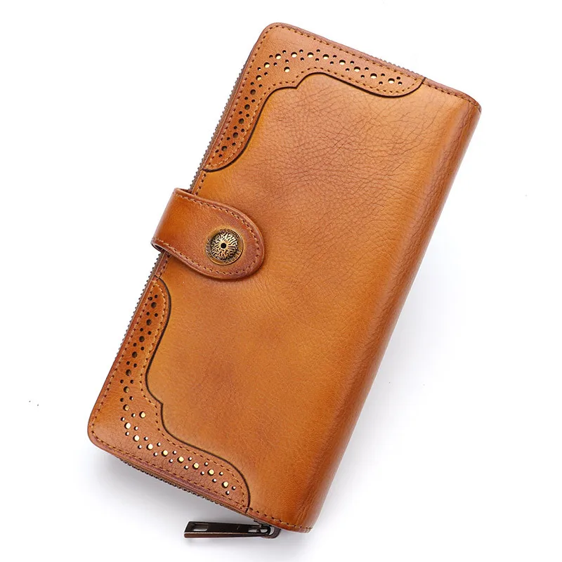 Vintage Leather Long Zipper Women Wallet Card Holder Wallets Large Capacity Purses Cowhide Leather 2020 New Female Cow Leather