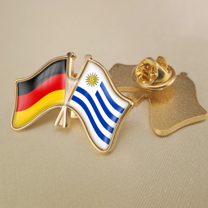 

Germany and Uruguay Crossed Double Friendship Flags Lapel Pins Brooch Badges