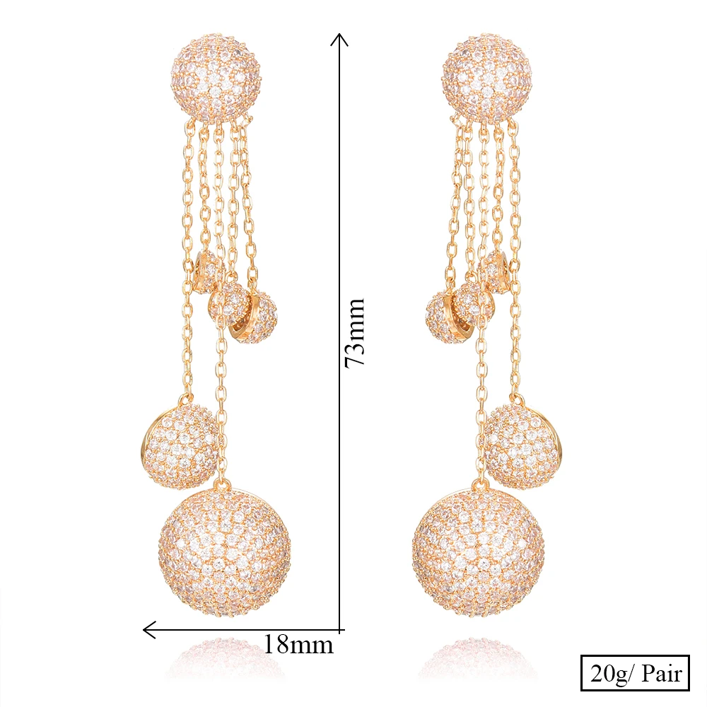 

Brand Trendy New Super Round Balls Long Drop Earrings for Noble Luxury Romantic Women Bridal Jewelry Party Show Attractive