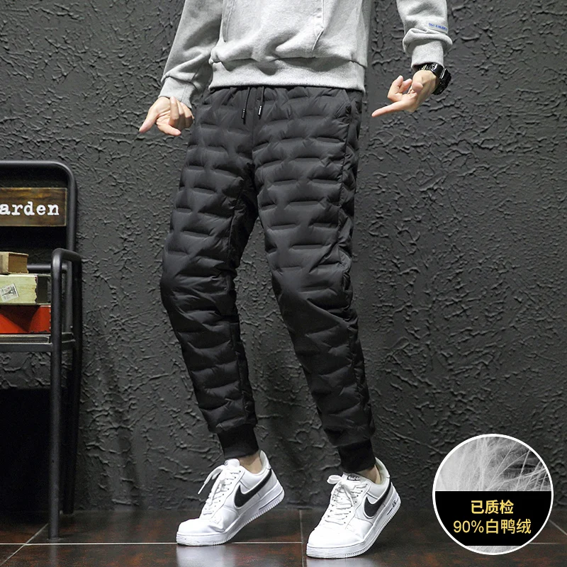 

Winter Outdoor Man Down Pants 90% White Duck Down Solid Thicken Windproof Warm Soft Slim Casual Hiking Camping Trousers