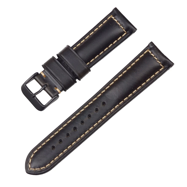 EACHE 18 мм 20 мм 22 мм ремешок для часов из натуральной кожи - Цвет ремешка: Black Black Buckle
