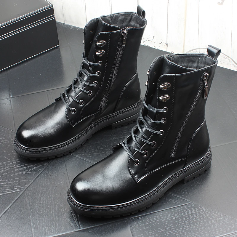 Мужские повседневные мотоциклетные ботинки в стиле панк черные из натуральной