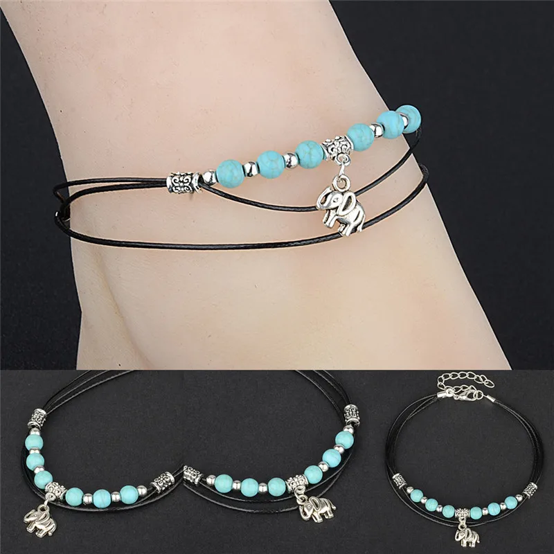 1 шт. слон веревка мульти Слои ручной работы кожаный браслет цепочка леди|Анклеты|