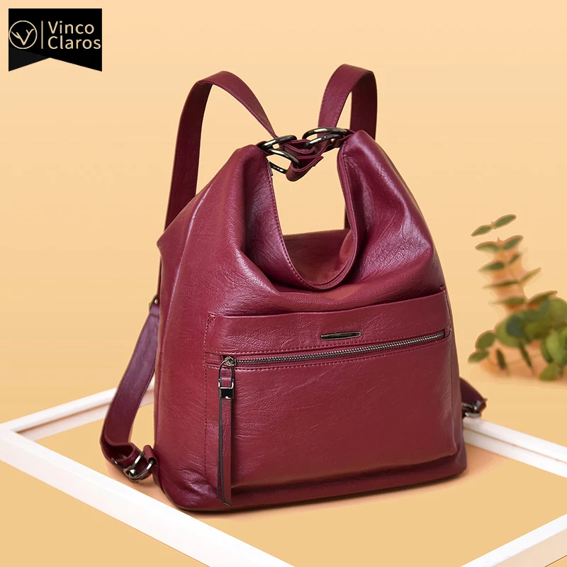 Роскошный многофункциональный женский рюкзак вместительный кожаный