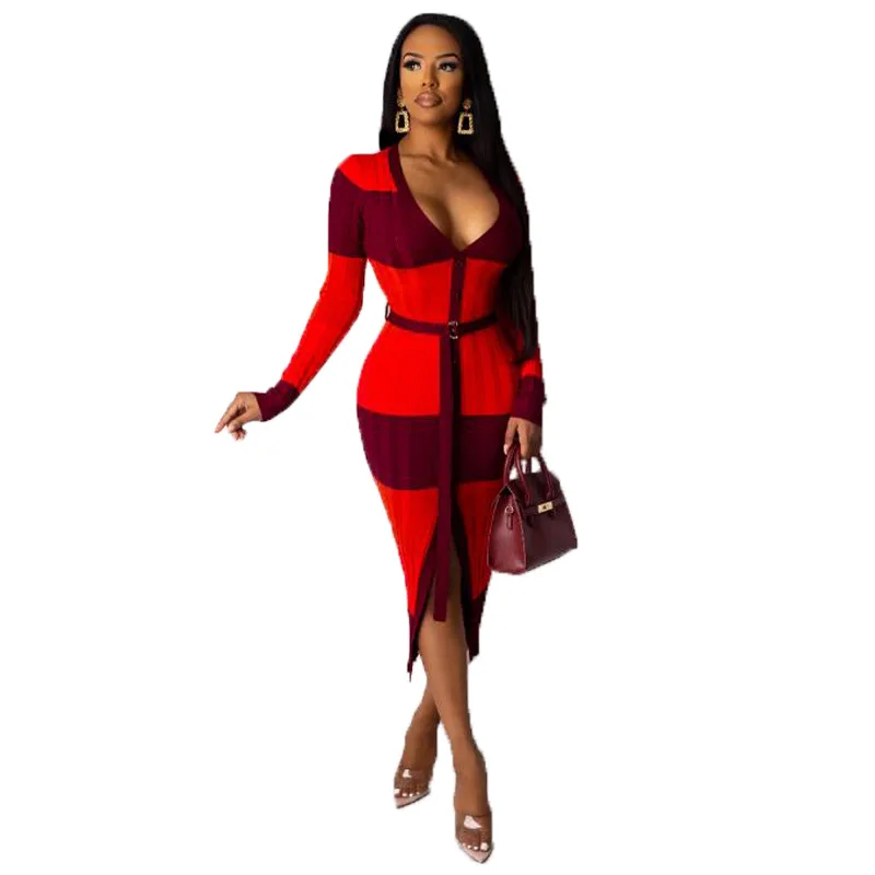 Европейский дизайн сексуальные Лоскутные клетчатые платья с длинным рукавом