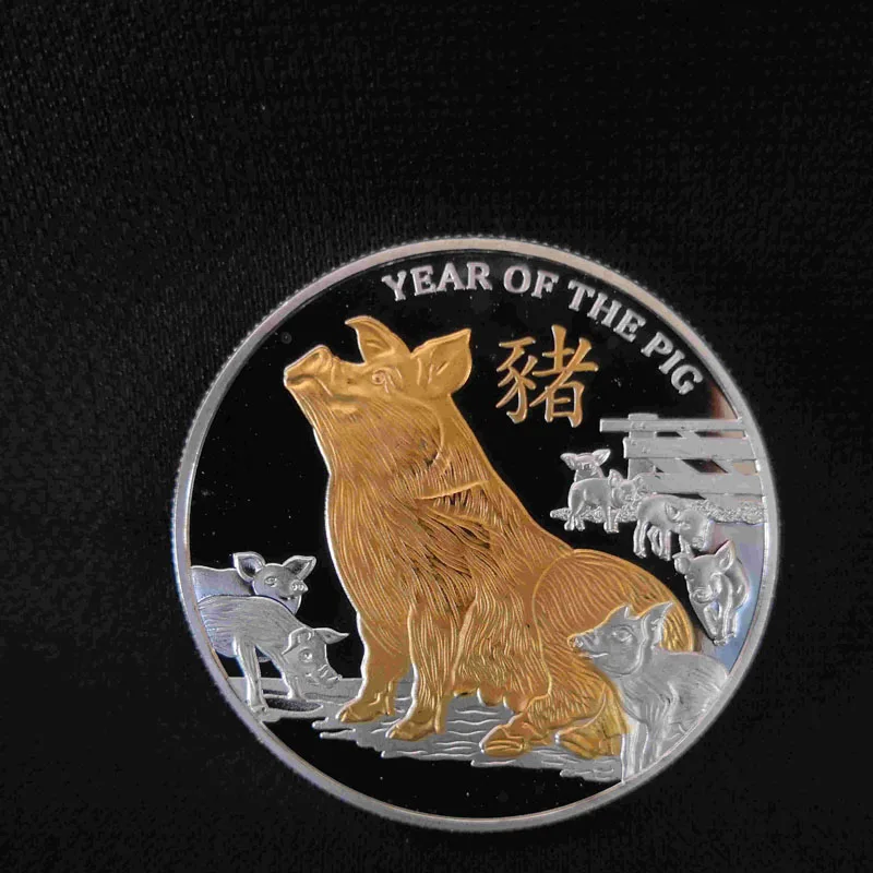 Австралийская монета с изображением животных год свиньи Посеребренная памятная