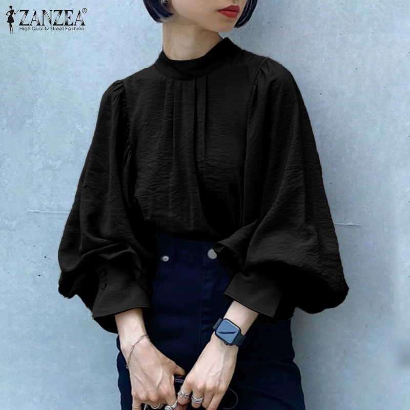 

Casual Shirts Solid Holiday Fashion Work Ladies Loose Elegant 2022 ZANZEA Women Simple Round Neck Blouse Autumn Long Sleeve Top