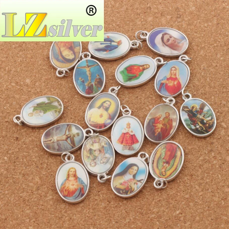 Jesus Saint Christianism Icon Oval Charm Beads 25x15.5mm 100PCS Zinc Alloy Pendants 2-Sides T1569
