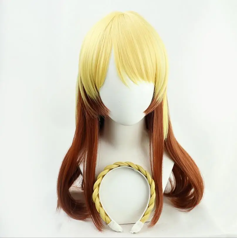 

Косплей Аниме 60 см D4DJ счастливого вокруг! Aimoto Rinku первый смешанный градиентный Золотой коричневый длинный термостойкий волос Вечерние