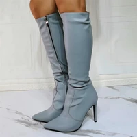 winter stylish matte leather knee high boots women thin high heel pointed toe tall boots size46 gladiator dress shoes pumps