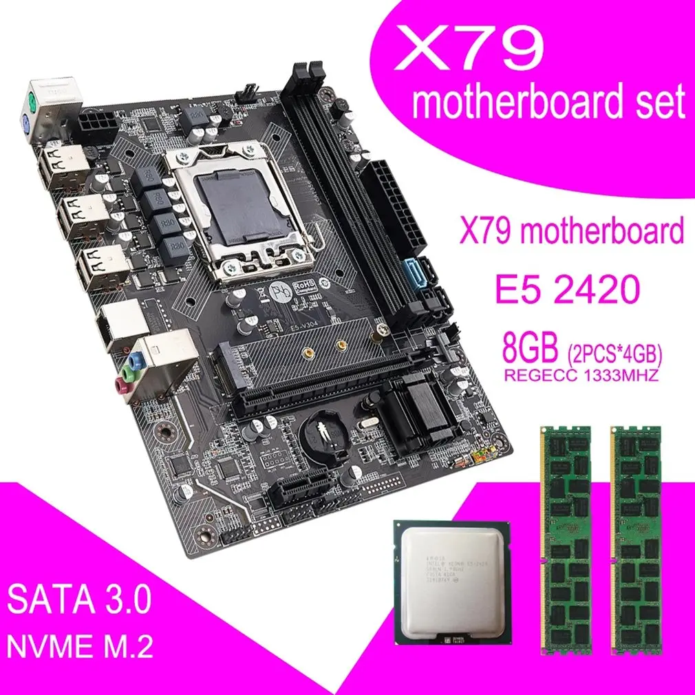 

X79 Motherboard Set With Xeon Lga 1356 E5 2420 Cpu 2Pcs X 4Gb = 8Gb 1333mhz Pc3 10600R DDR3 Ecc Reg Memory Ram