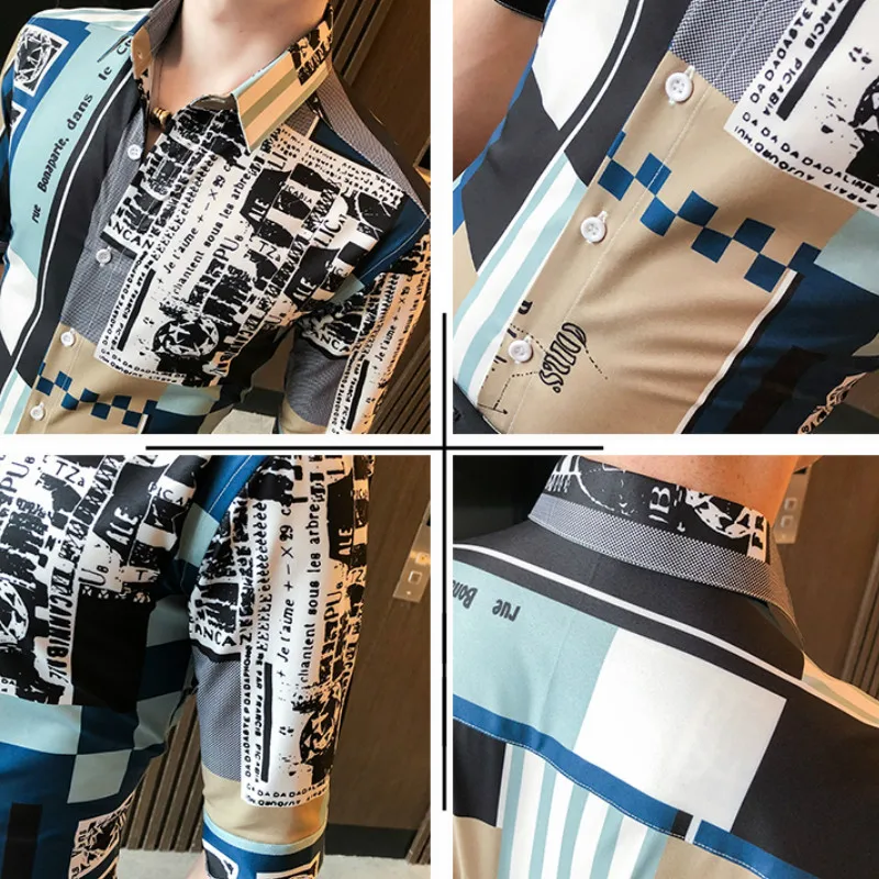 

Summer Casual 2021 Slim Fit Shirt Men Half Sleeve Printing Streetwear Social Blouse Camisa Masculina Night Club Party Clothing