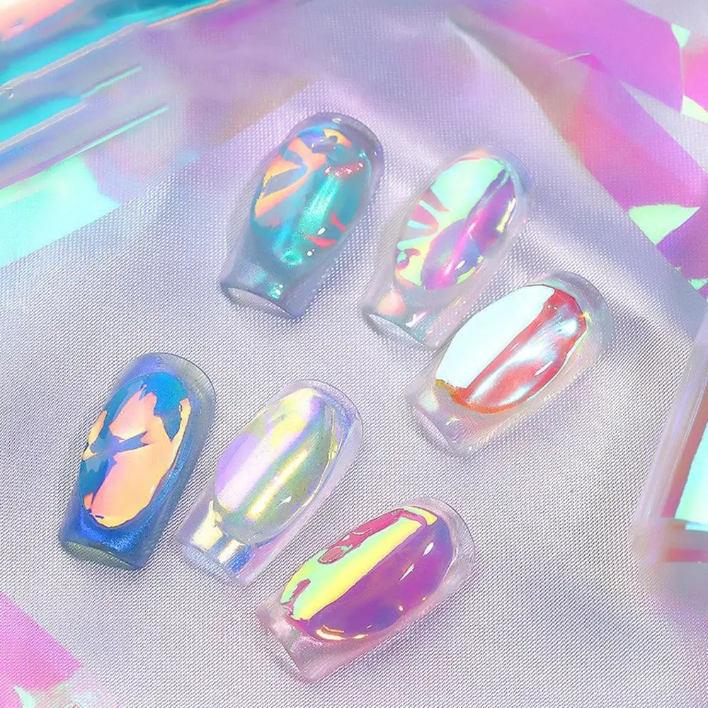 

Japanese Aurora 3D Ice Cube Cellophane Nail Stickers Shiny Ice Cube Tear Paper Summer Net Red Sequin Nail Decals
