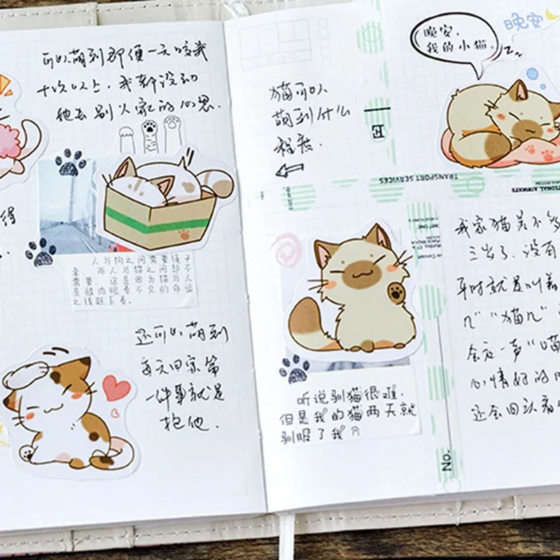 

45 Pcs/Pack Cute Cat Diary Flower Stickers Stationery Sticker Childent Supplies Paper Sticker