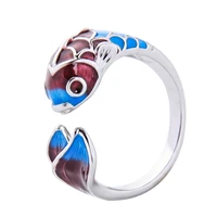 100 925 sterling silver fashion colorful carp fish lady ring jewelry wholesale girls birthday gift