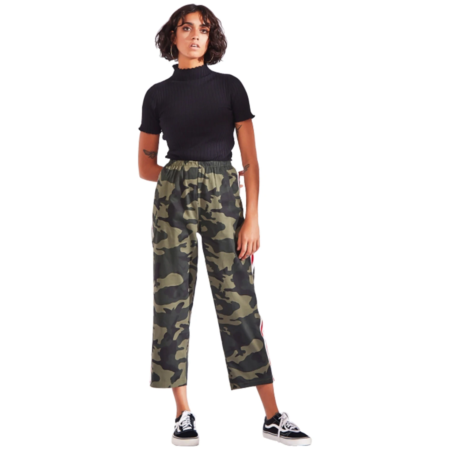 

2020 new European and American women's high waist camouflage casual pants straight bobbin pants