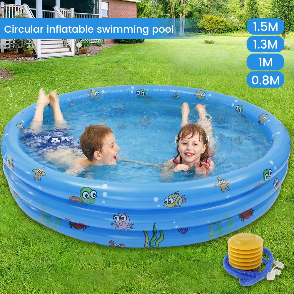 

3 Layers Children Inflatable Pool with Foot Pump Outdoor Children Basin Bathtub Kids Pool Baby Swimming Pool for Kids Play Toy
