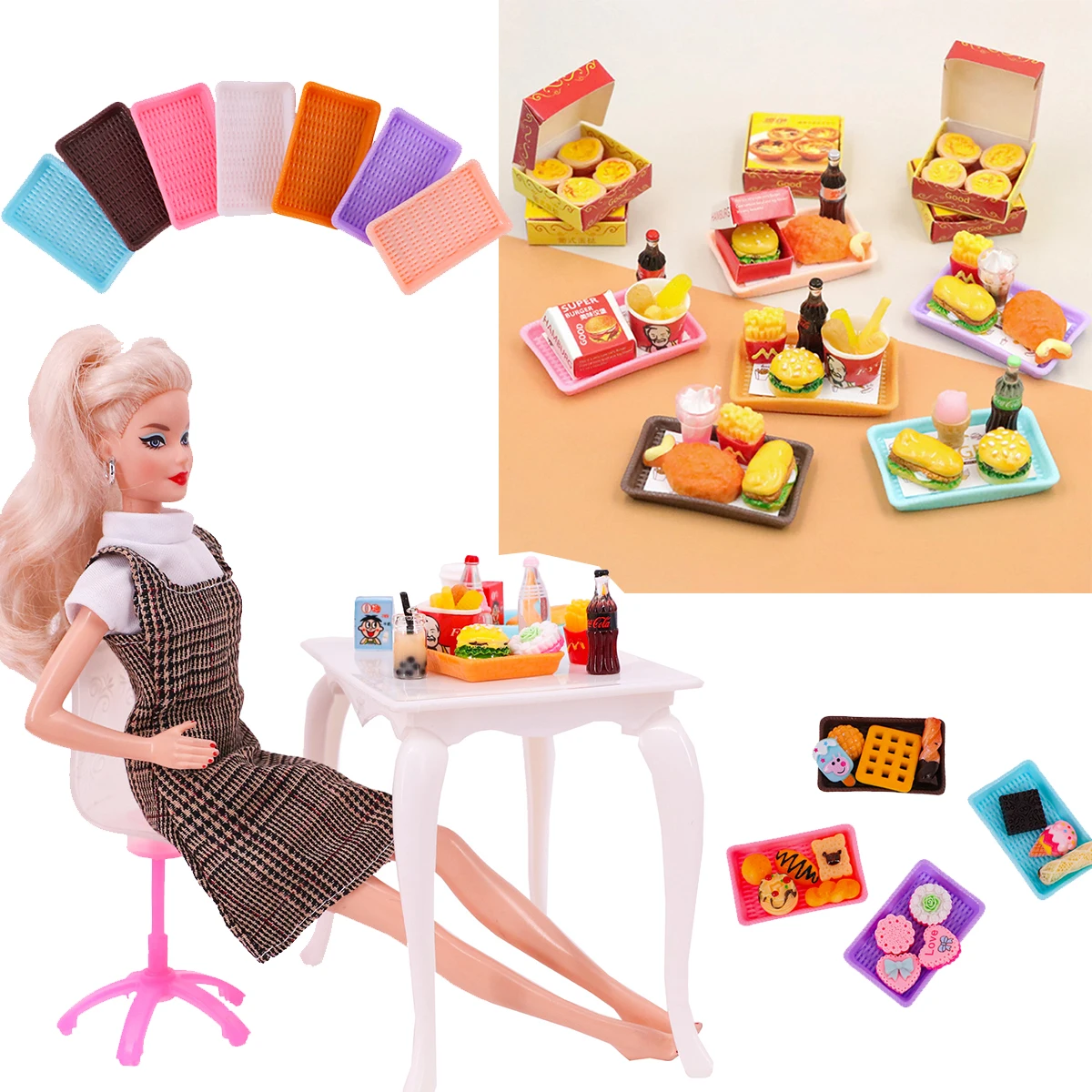 2022Barbies Simulation hamburger Fries Family Bucket Toy Accessories For 11.5inch Barbies Doll Cocktail Daily Casual Accessories