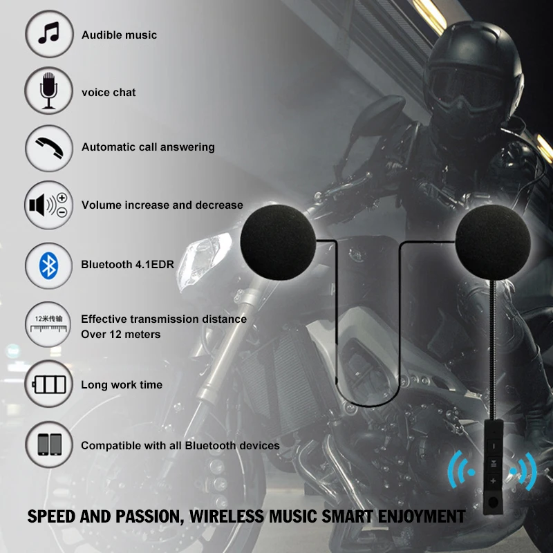 

4.1+EDR Wireless Bluetooth Headphone Anti-interference For Motorcycle Helmet Riding Hands Free Headphone USB Charging Music GPS