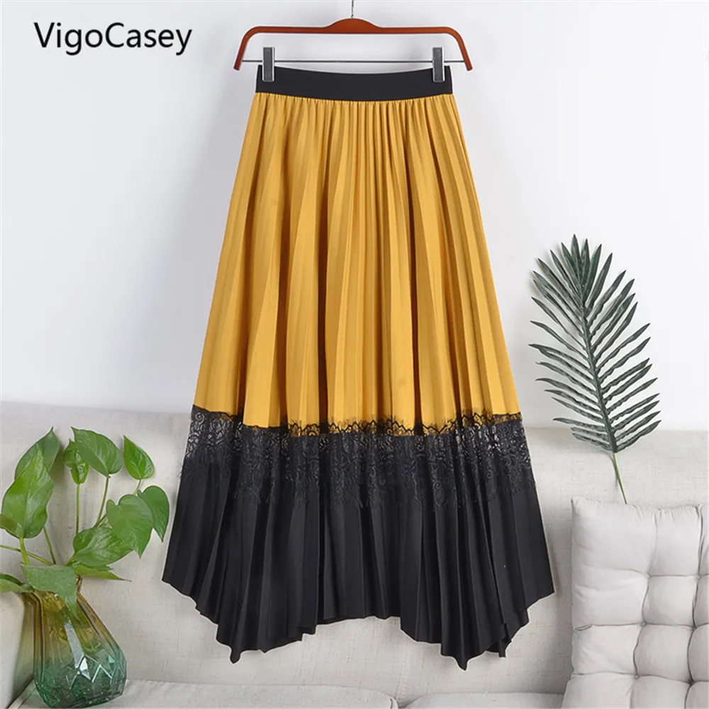 

FairyShely 2021 Long Skirt Women New Spring Summer Lace Skirt Elastic Band High Waist Skirt Blue Maxi Office Lady Skirt