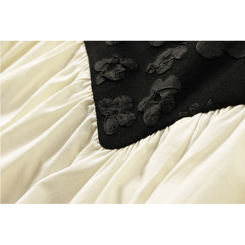 

Women's Vintage Court Style Dresses Fake 2 Pieces 2021 Summer Ins Irregular Patchwork Square Collar Lace Up French Romantic Lady