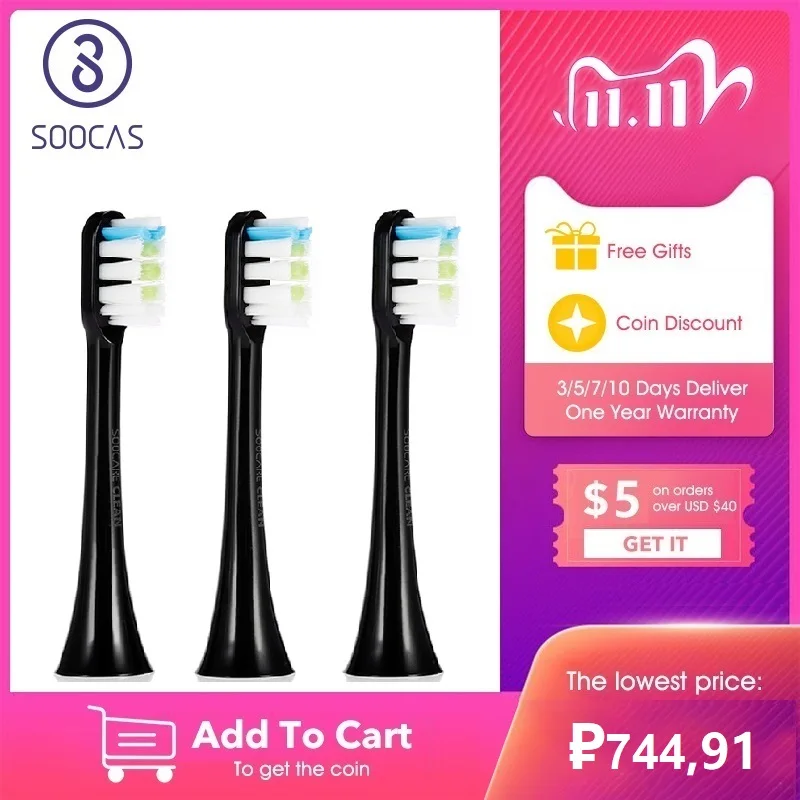 

Original 3pcs Toothbrush Heads SOOCAS X3U V1 X5 Replacement Brush Heads Sonic Electric Tooth Brush 3D DuPont Bristles Brush Head