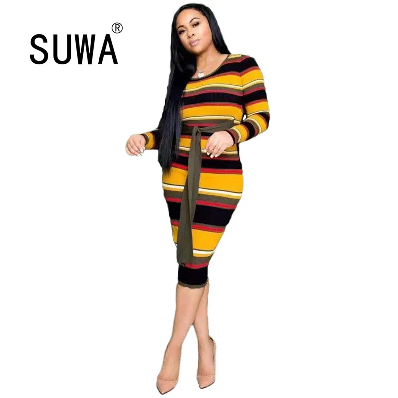 Женское контрастное Платье футляр средней длины в полоску элегантная рабочая