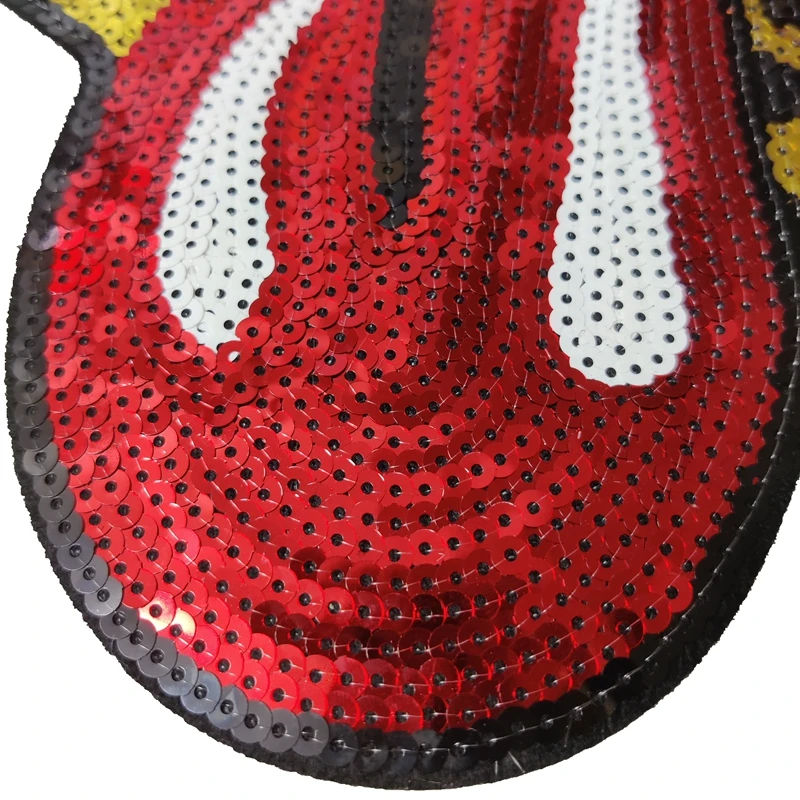 

Middle Size Red Sequined Tongue Patches Iron On Sequince Sticker Patch For Garments Cloting Diy